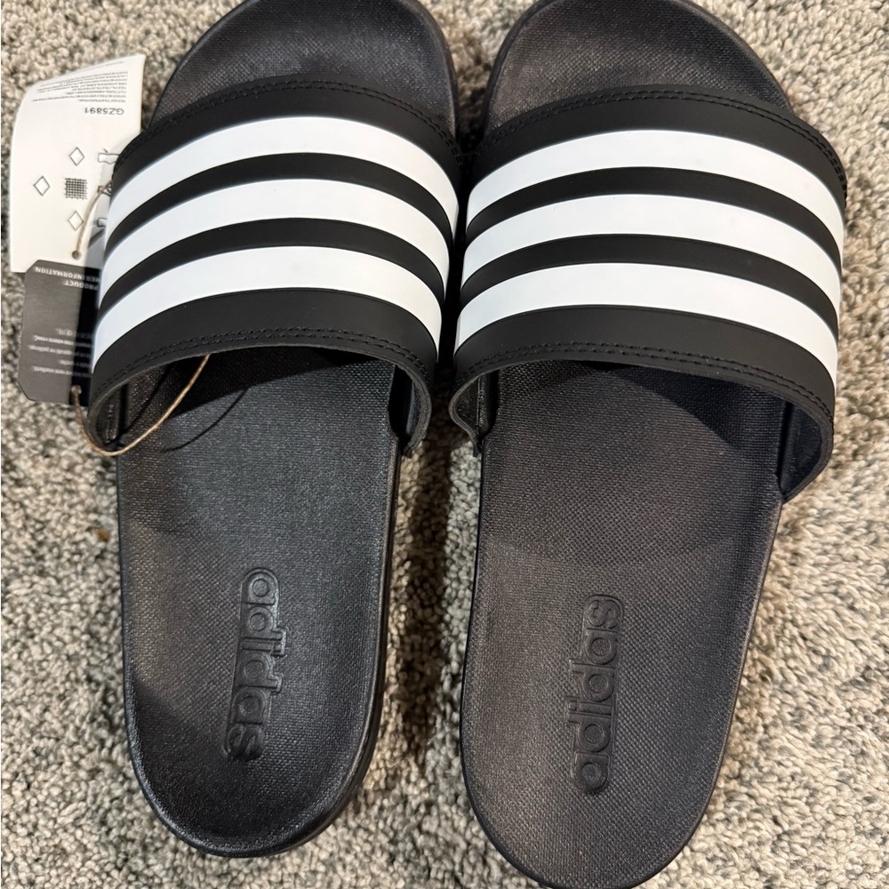 adidas Black and White Slide Sandals